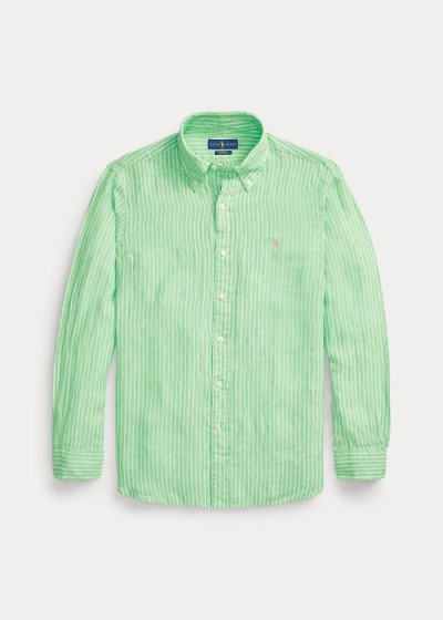 Camisa Polo Ralph Lauren Hombre Verdes / Blancos - Custom Fit Striped Linen - OHURG1849